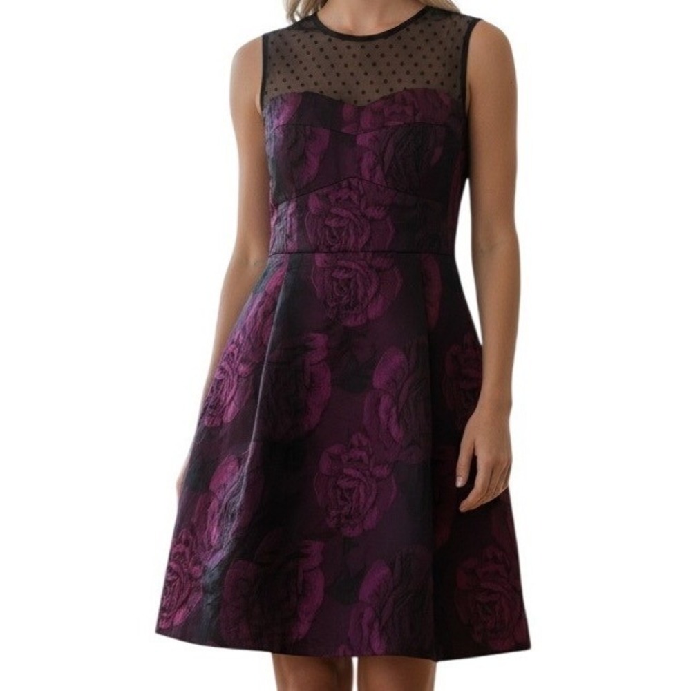 NANETTE LEPORE Juliet Rose Lace Trim Fit/Flare Dress‎ EUC Size 12